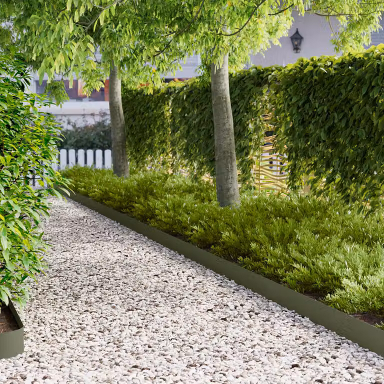 Set di 10 bordure per prato vidaXL in acciaio colore verde oliva, L: 102 cm, P: 10 cm, H: 4 cm