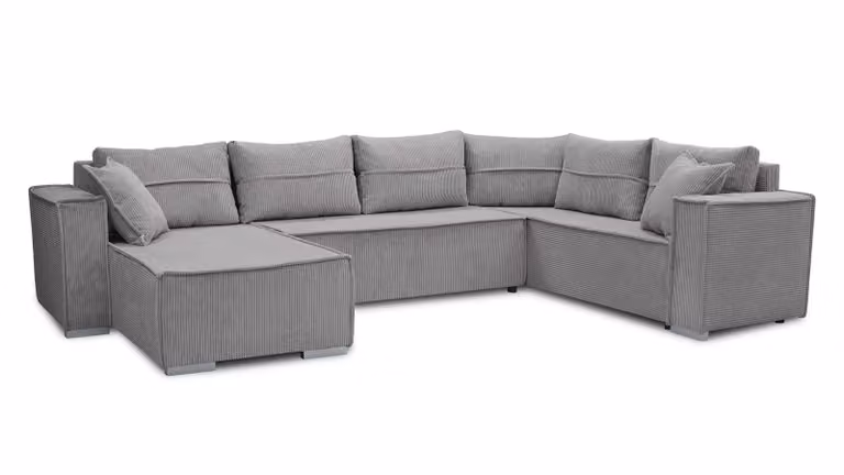AX LIVING Divano angolare grande Lovere 314 cm - Divano grigio con funzione letto e tessuto strutturato