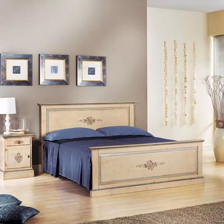Letto matrimoniale dritto in legno stile shabby chic avorio e azzurro Mobili 2G L: 173 cm, P: 110 cm, H: 209 cm