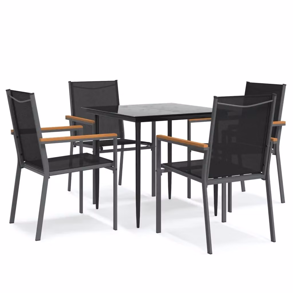 Set da pranzo da giardino moderno vidaXL in acciaio nero e vetro, 5 pezzi – 2