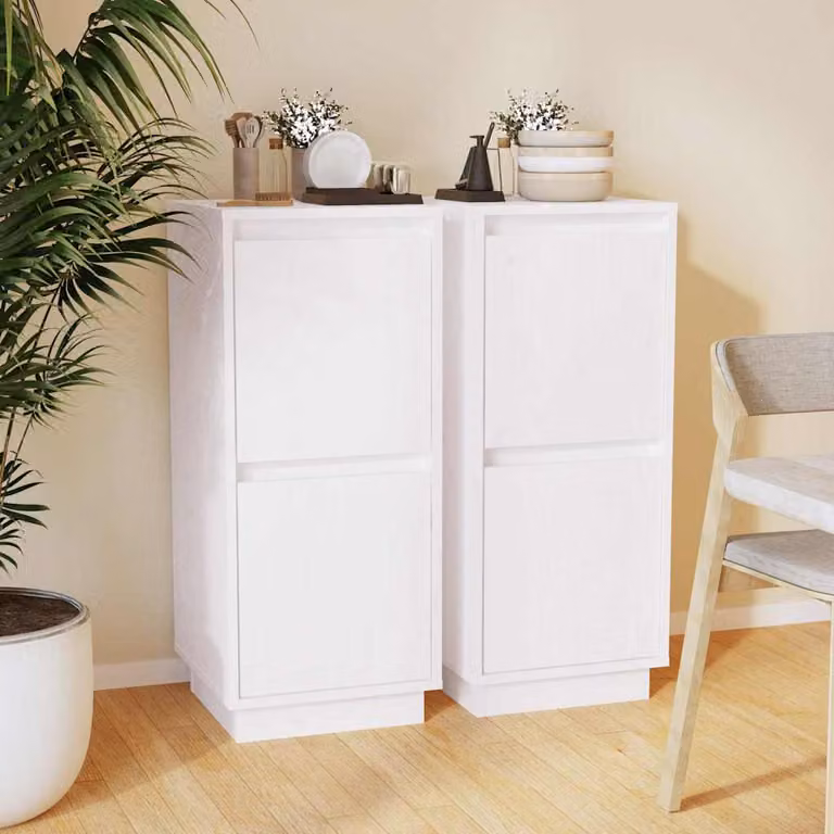 Set di 2 credenze vidaXL in legno massello di pino, colore bianco, L 31,5 cm x P 34 cm x H 75 cm