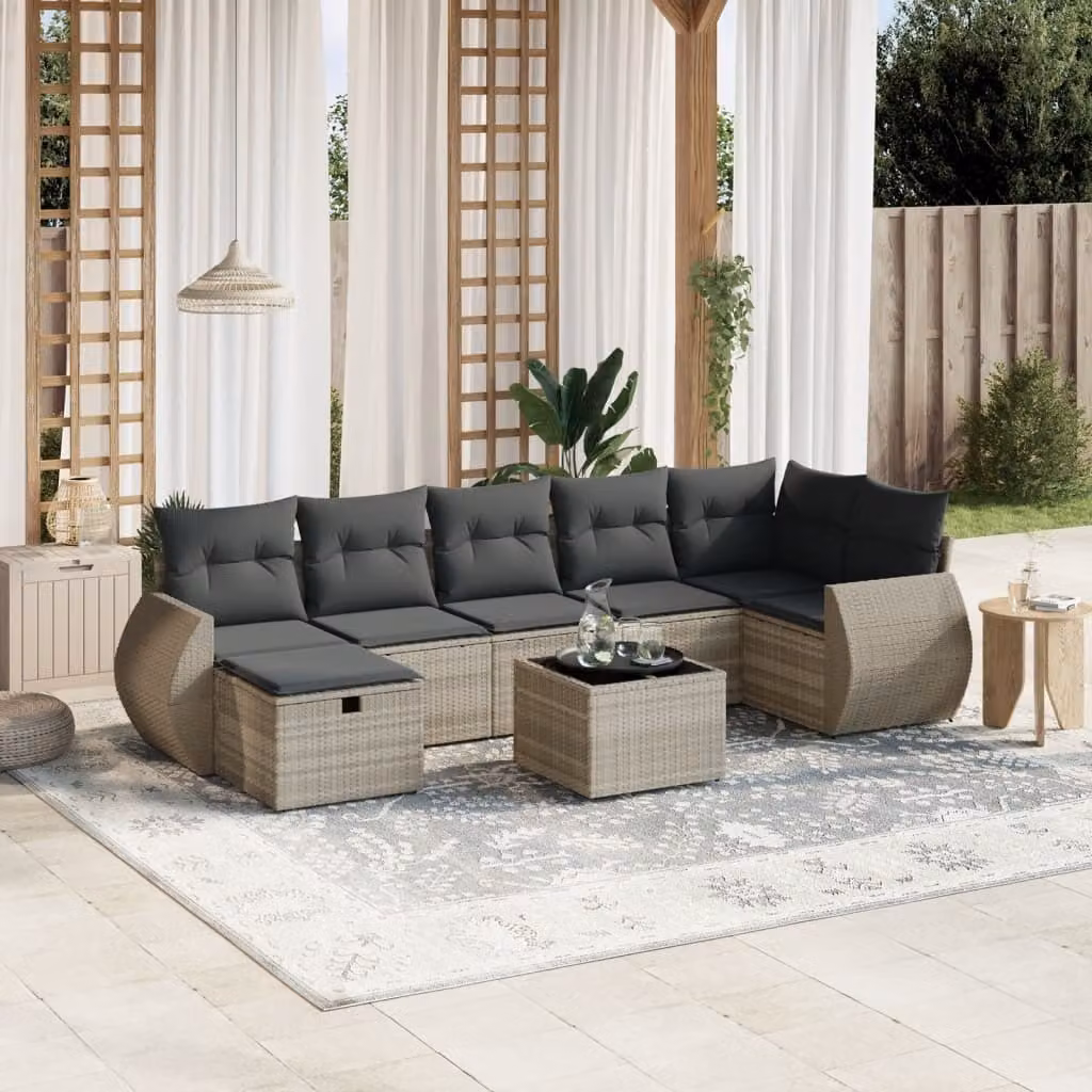 Maison Exclusive - Set Divano da Giardino 8pz con Cuscini Grigio Chiaro Polyrattan