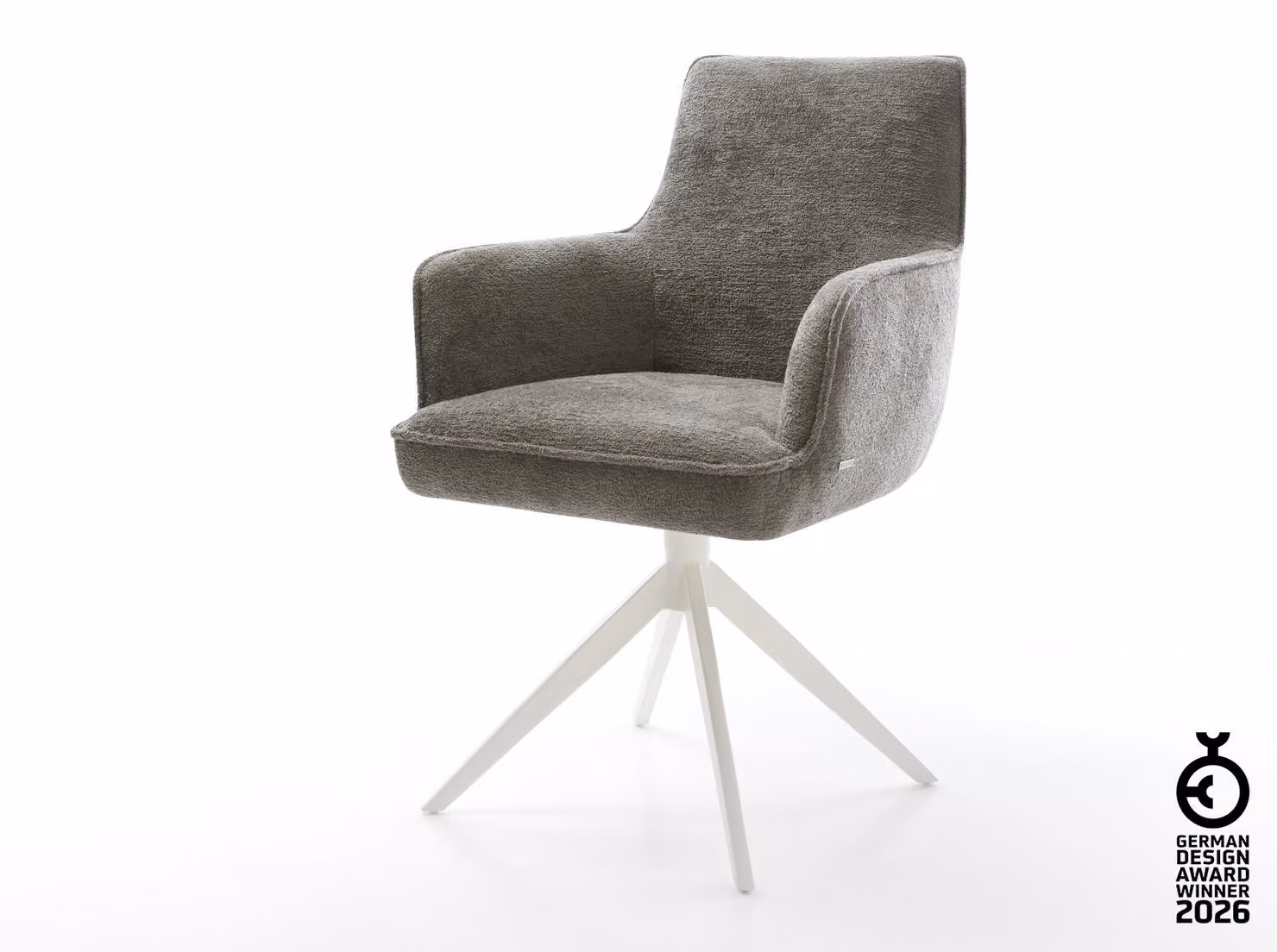 DELIFE Sedia girevole Heira-Flex con braccioli Bouclé Soft Mud Telaio a croce largo Bianco Girevole a 360° Funzione dondolo Anima a molla tascabile