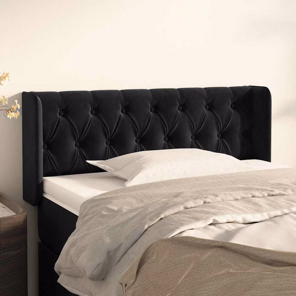 Testiera ad orecchio vidaXL in velluto nero L: 93 cm, P: 16 cm, H: 78-88 cm