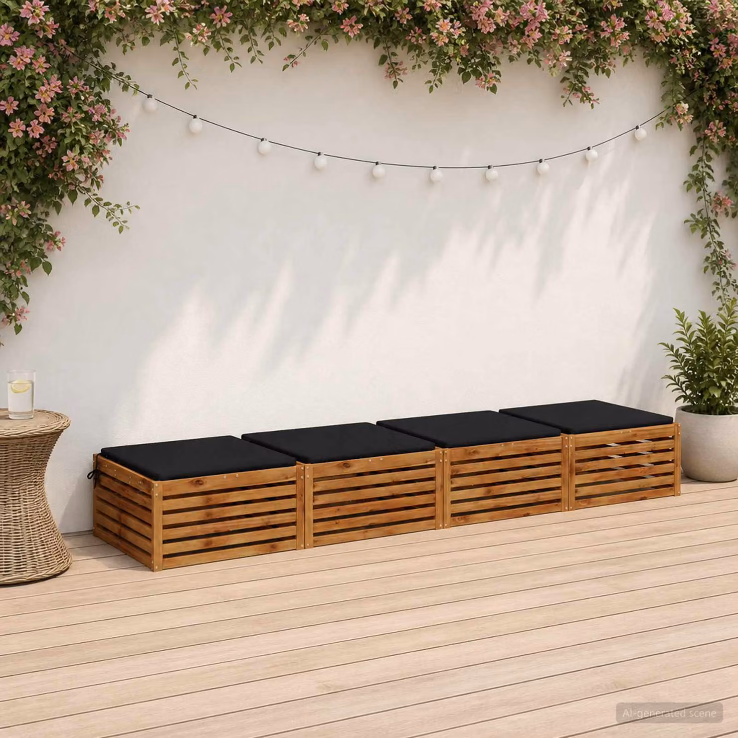 Set di 4 cuscini per sedia vidaXL SOEST in poliestere nero con rivestimento lavabile e resistente ai raggi UV