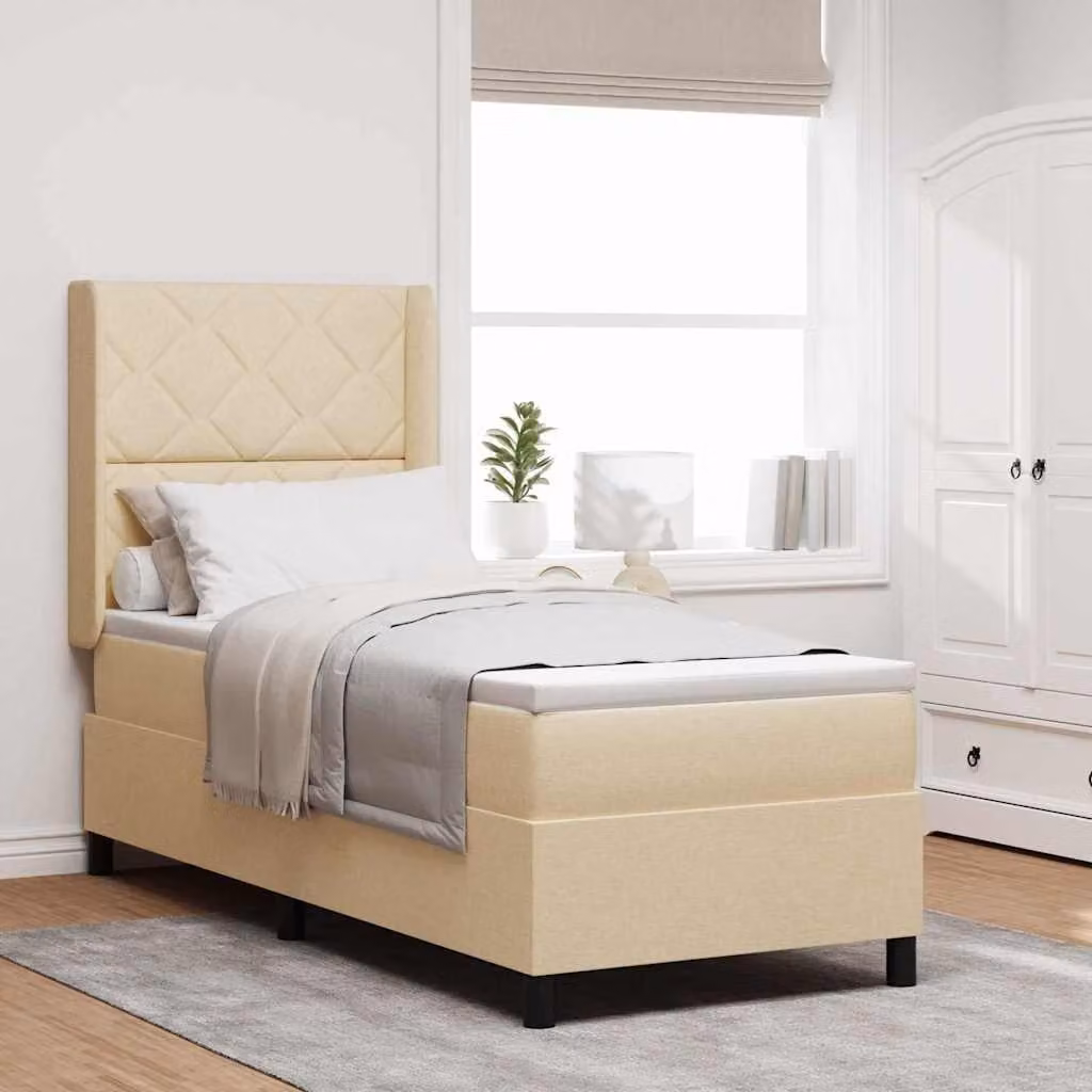 Maison Exclusive - Letto boxspring a LED con testiera color crema 90 x 190 cm in tessuto