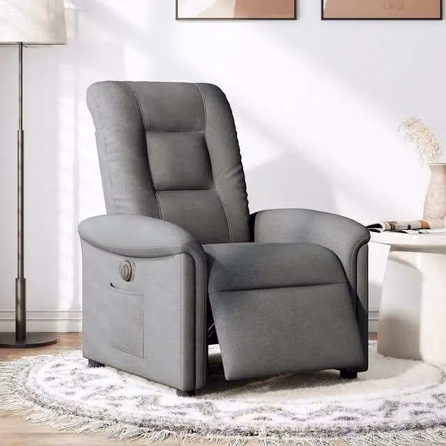 Poltrona Elettrica Reclinabile Relax vidaXL in Tessuto Grigio con Braccioli e Funzione Auto-Return