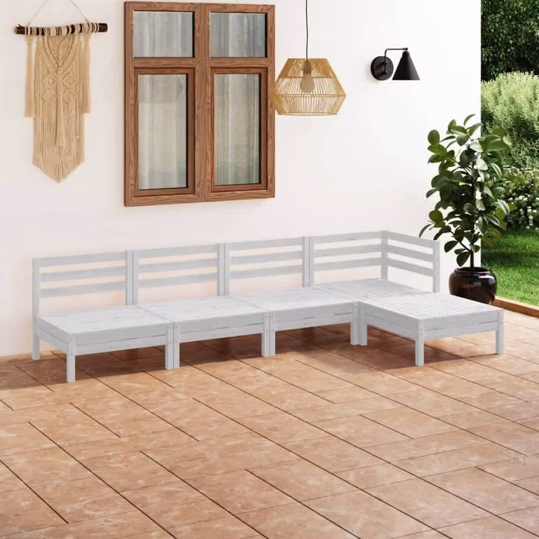 The Living Store Set salotto da giardino 5 pezzi in pino massiccio bianco