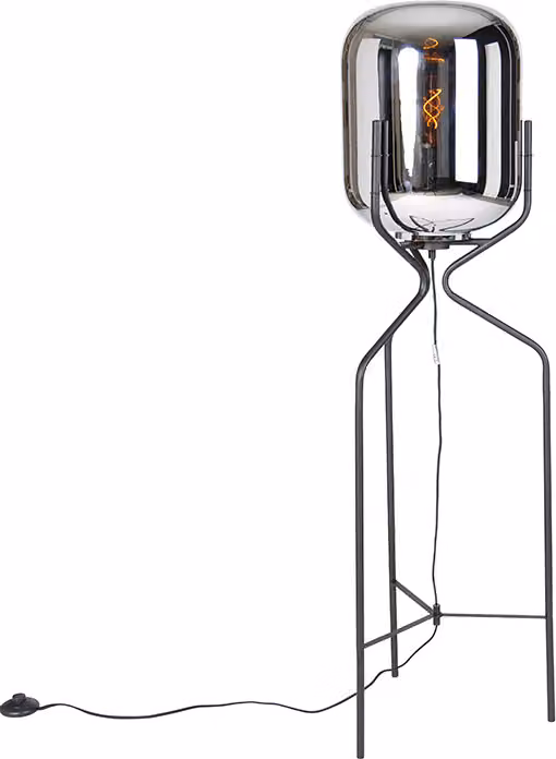 Lampada da terra di design nera con vetro fumé Bliss