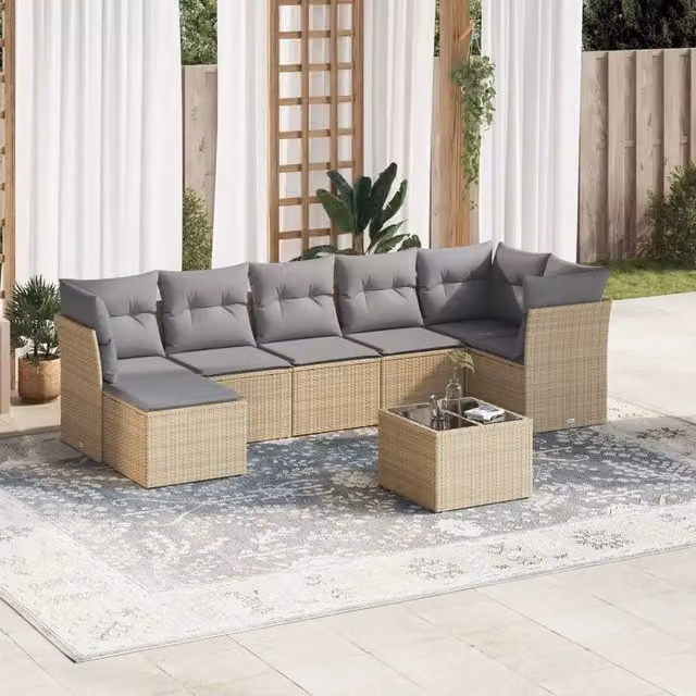 Set Divano da Giardino 8 pz con Cuscini Beige in Polyrattan 3249818