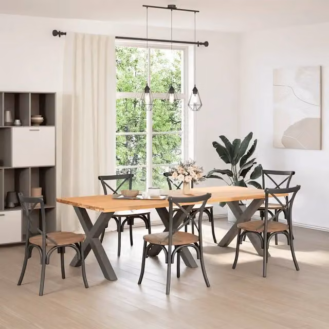 Set di 3 gambe per tavolo da pranzo a forma di X in acciaio inossidabile, colore antracite, H: 73 cm, L: 90 cm