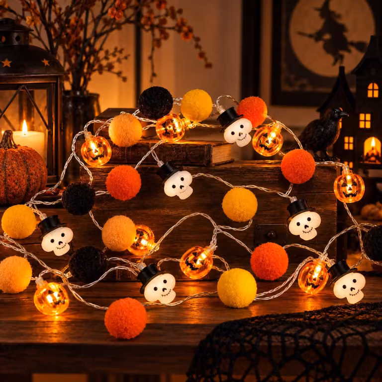 Catena luminosa a tema Halloween, 3 metri, 20 LED, con decorazioni a forma di zucca, per uso esterno