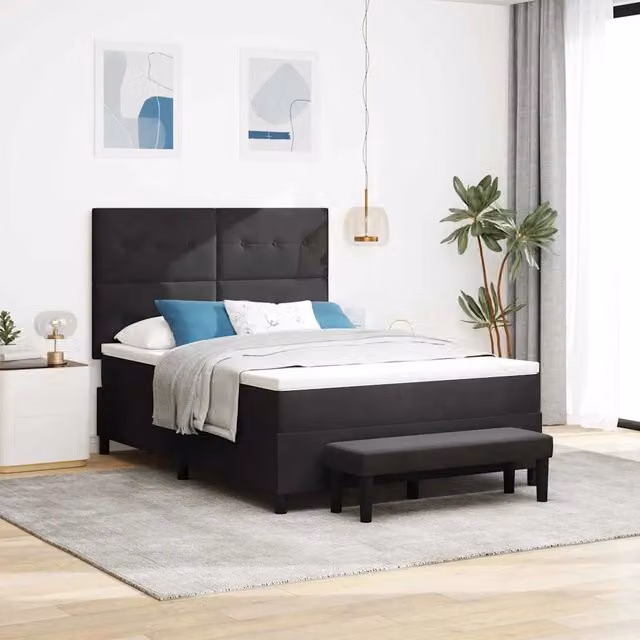 Letto a molle moderno vidaXL con testiera in velluto nero L/P: 140 x 190 cm – 1