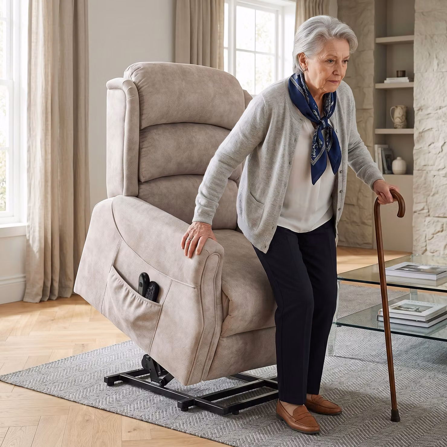 Poltrona Relax Elettrica Alzapersone HOMCOM in Velluto con Massaggio a Vibrazione e Calore, Beige, L: 80 cm, P: 160 cm, H: 82 cm – 2