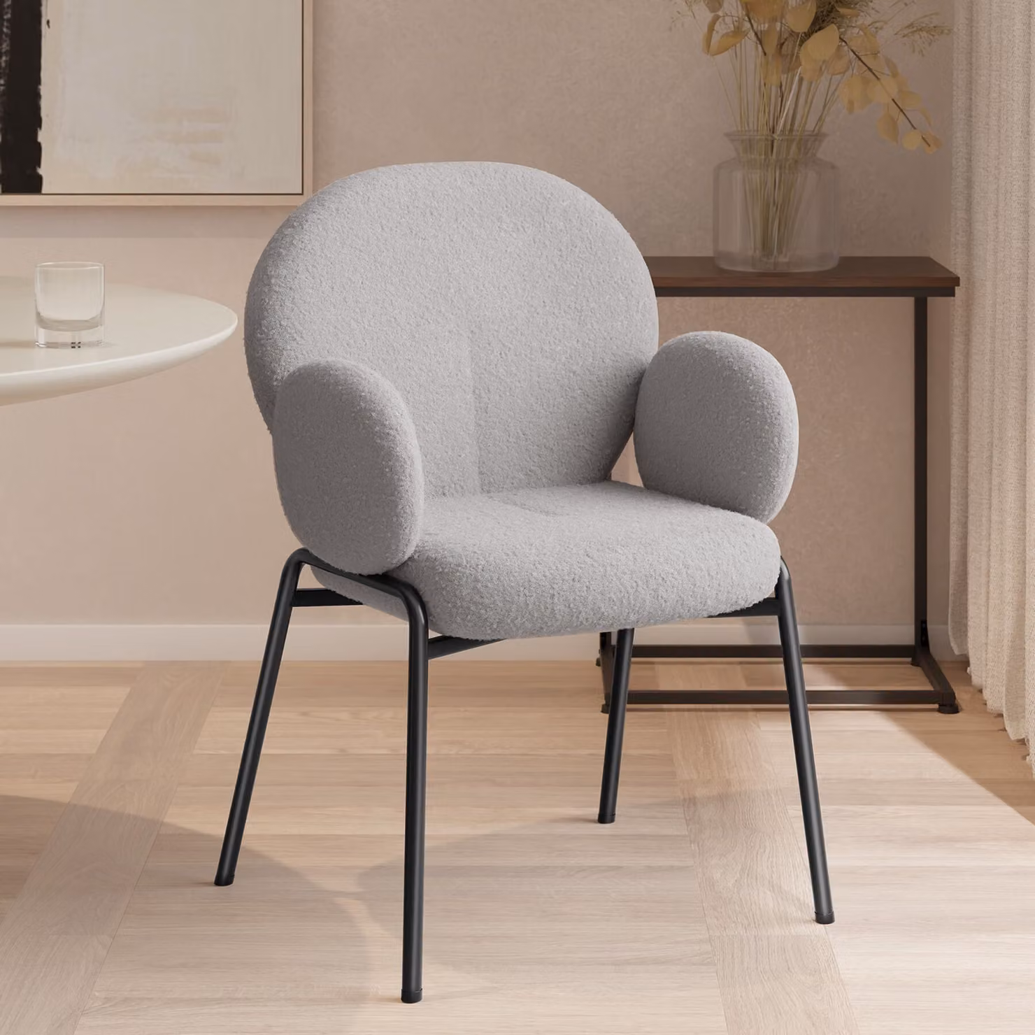 Set di 2 sedie scandinave imbottite in tessuto bouclé grigio chiaro TecTake GmbH – 3
