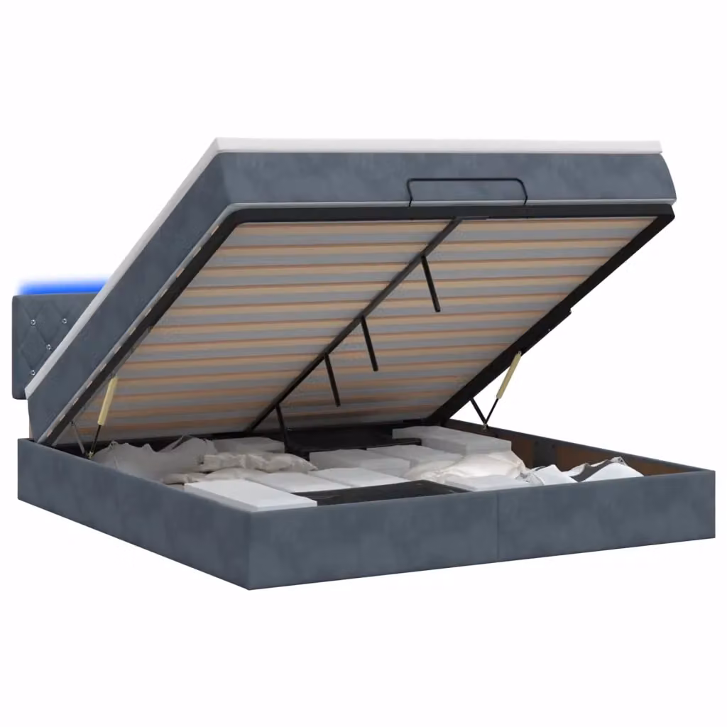 Letto Ottomano Moderno vidaXL con Materasso Ibrido, Illuminazione LED Sottostante e Porte USB, Grigio, L/P/H: 140 x 190 x 88 cm – 2