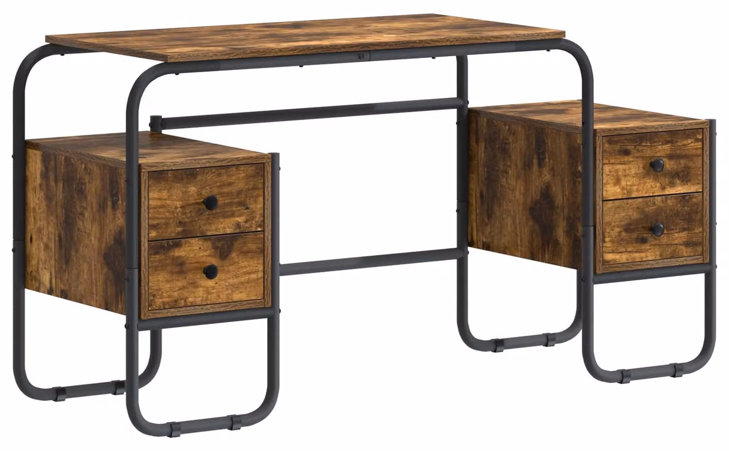 Scrivania con spazio contenitivo in legno effetto noce, dimensioni 145 x 50 x 75 cm