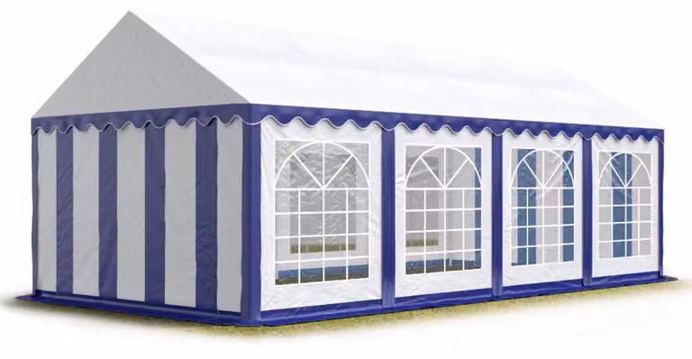 TOOLPORT Tendone per feste 4x8 m PVC blu-bianco 100% impermeabile Tendone da esterno Tenda party