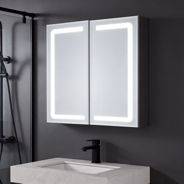 Mobiletti specchio da bagno con illuminazione LED, dimensioni 65x65x13 cm, 3 temperature di colore, funzione antiappannamento, doppia porta