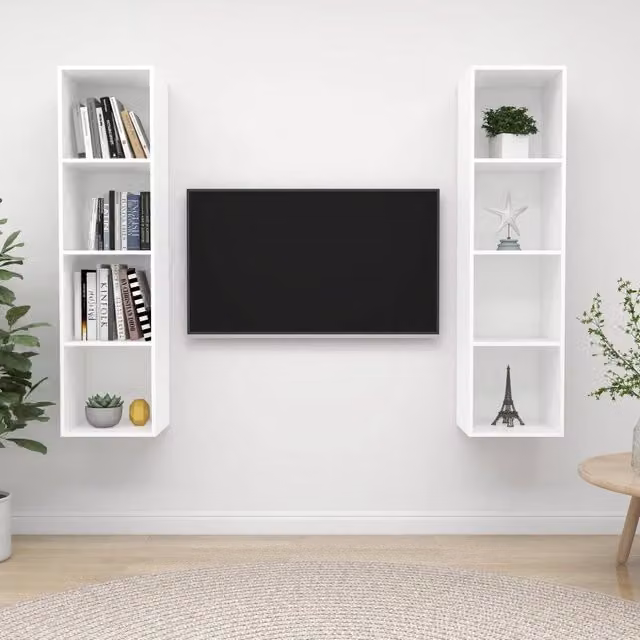 Set di 2 Mobili TV da Parete vidaXL in Legno Multistrato Bianco Opaco per Soggiorno