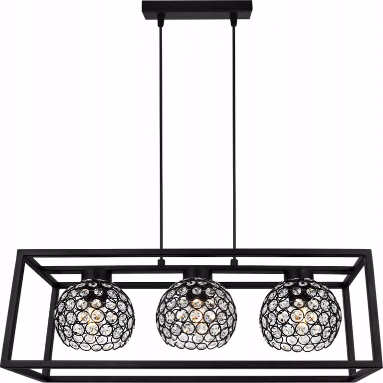 Lampada a sospensione Crystal Cage - Lampada da soffitto per soggiorno, camera da letto e sala da pranzo - Lampada a sospensione in metallo e vetro - E27 - Nero - 3 luci