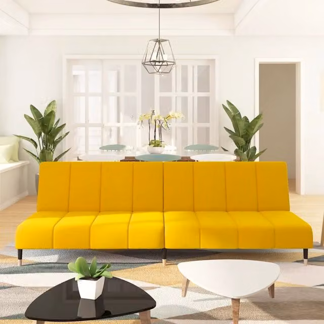 Divano Letto a 2 Posti Giallo in Velluto 375881