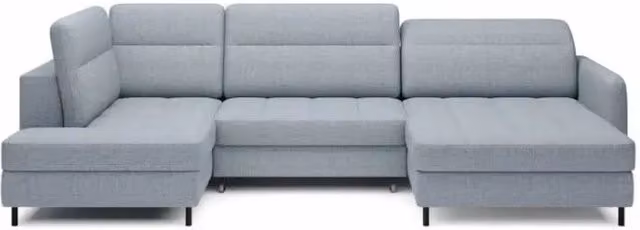 Divano angolare trasformabile BERTHO MEUBLORAMA blu grigio effetto melange con contenitore e angolo destro L/P/H: 306 x 166 x 100 cm