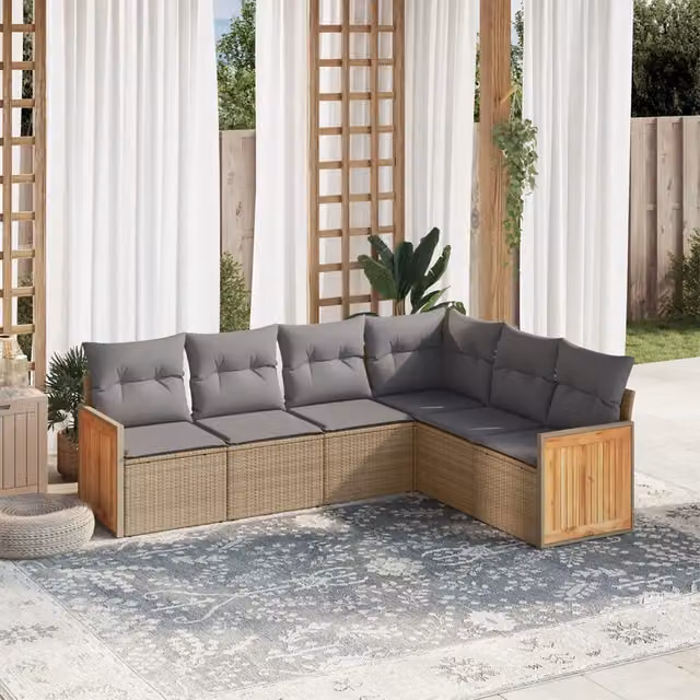 Set Divano da Giardino 6 pz con Cuscini Beige in Polyrattan 3227683