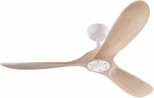 Ventilatore da Soffitto 7214 in Metallo Bianco, 132 cm, Motore DC 26W, 3 Pale in Legno Sbiancato, con Telecomando e 6 Velocità - Perenz