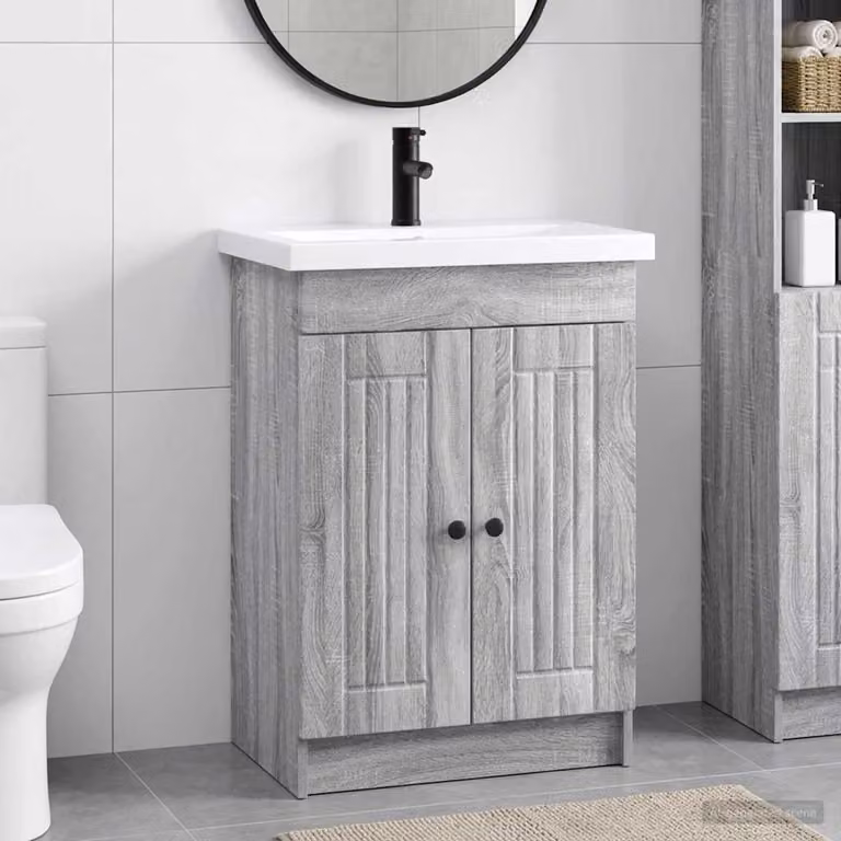 Set di mobili per il bagno moderni vidaXL in stile Sonoma grigio e nero, L: 78,5 cm, P: 37,5 cm, H: 81 cm