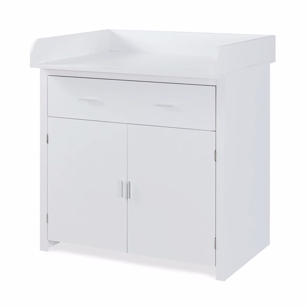 Comò Starler en.casa con piano fasciatoio rimovibile, cassetto e scomparto chiuso, Bianco, L: 104 cm, P: 96 cm, H: 77 cm – 2