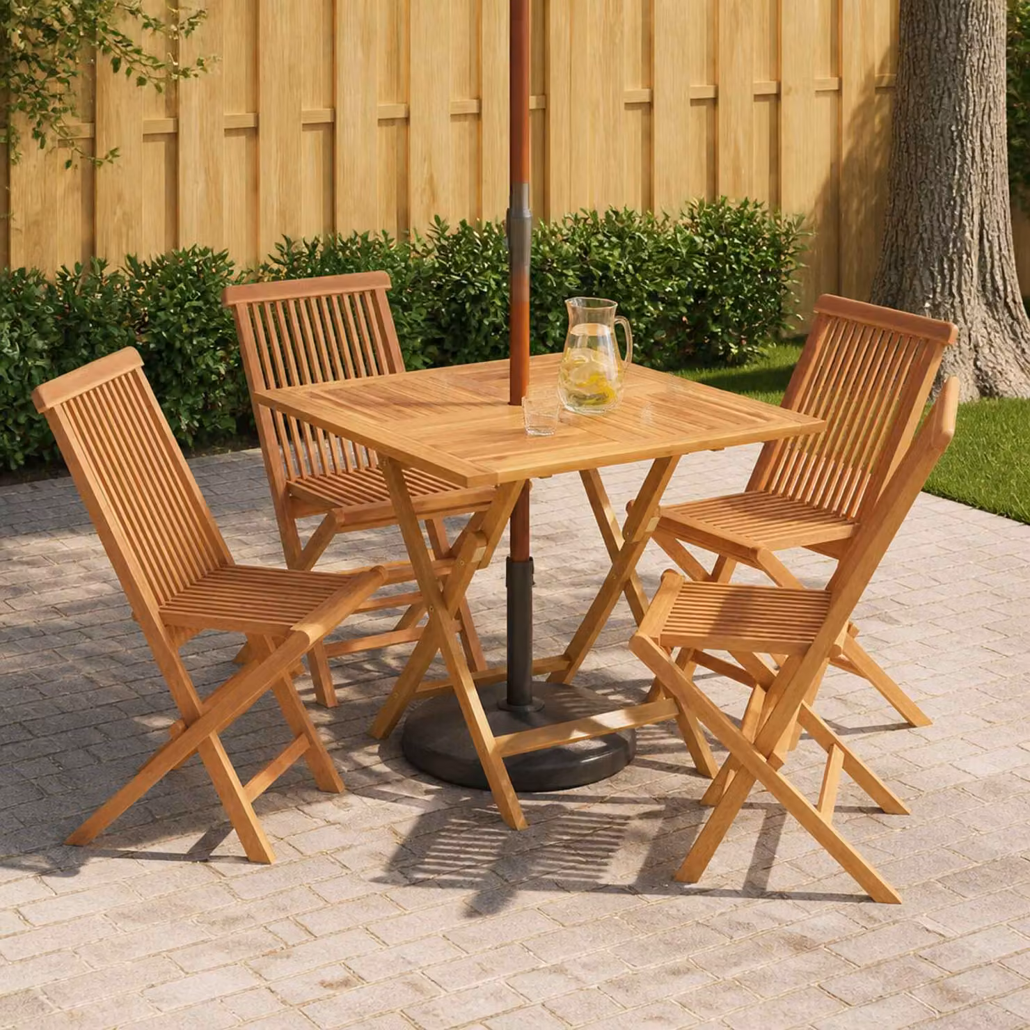 Set bistro da giardino pieghevole vidaXL in legno di teak marrone naturale 5 pezzi