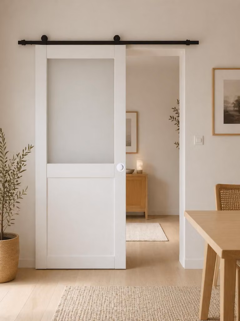 Porta scorrevole Athena bianca H204 x L73 cm, binario con rotelle, gusci bianchi GD MENUISERIES