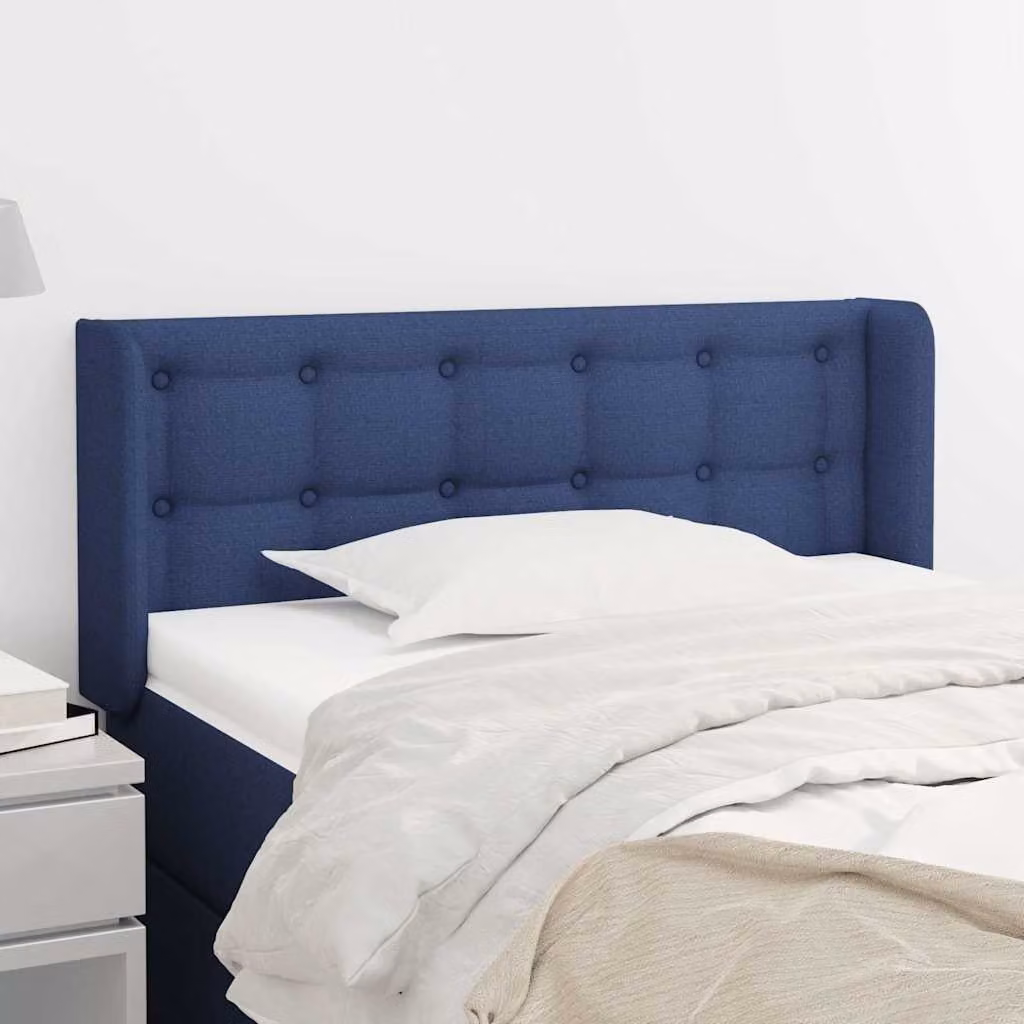 Testiera ad orecchio vidaXL in tessuto blu con struttura in legno e pannello imbottito L: 93 cm, P: 16 cm, H: 78-88 cm