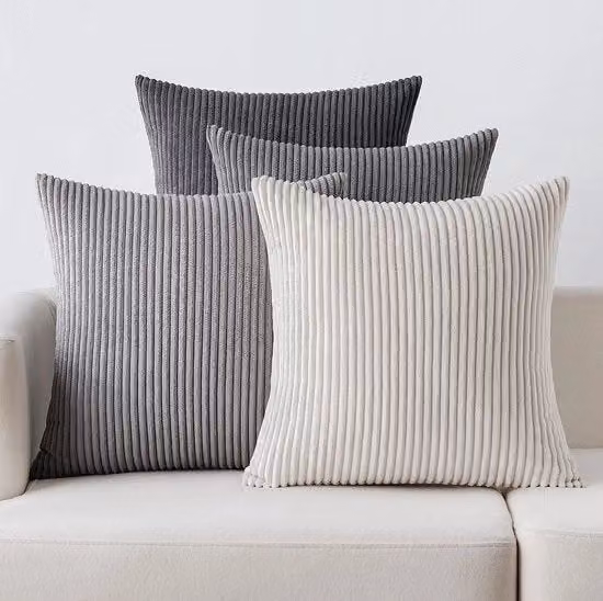 Set di 4 cuscini di copertura a ruote a corduroy, decorativi, morbidi, per divano, poltrona, camera da letto, 40 x 40 cm, serie grigio scuro