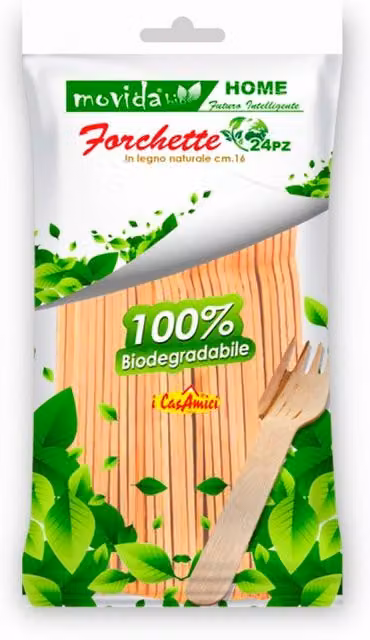 Set da 24 forchettine usa e getta in legno I CasAmici, colore marrone, Lunghezza: 16 cm