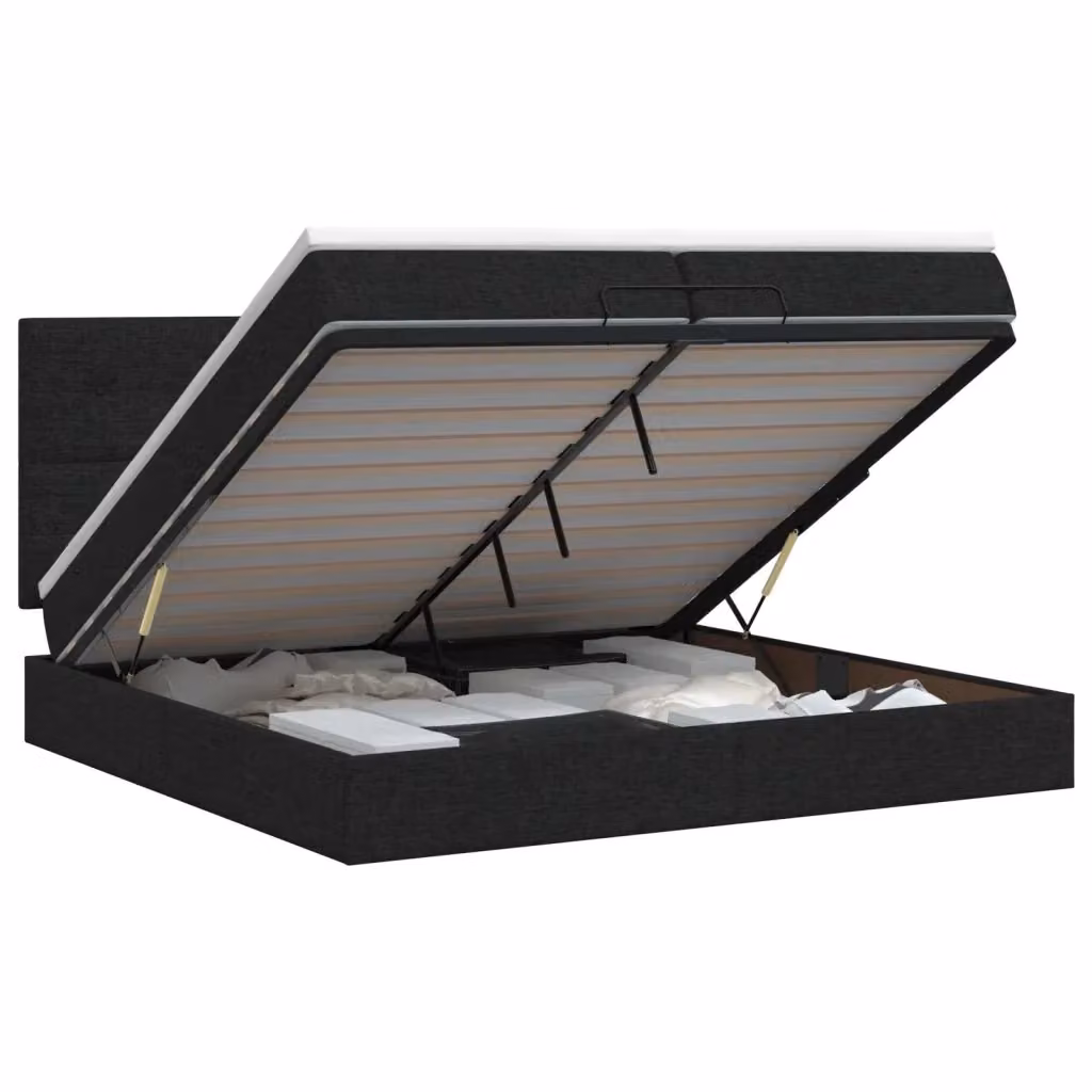 Letto ottomano moderno vidaXL con materasso e base a sollevamento, tessuto nero e bianco, L/P/H: 200 x 200 x 140 cm – 2