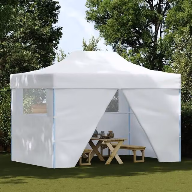 Gazebo Pieghevole Professionale Outsunny con 4 Pareti e Finestre in Acciaio e PVC Bianco L/P/H: 280 x 410 x 315 cm