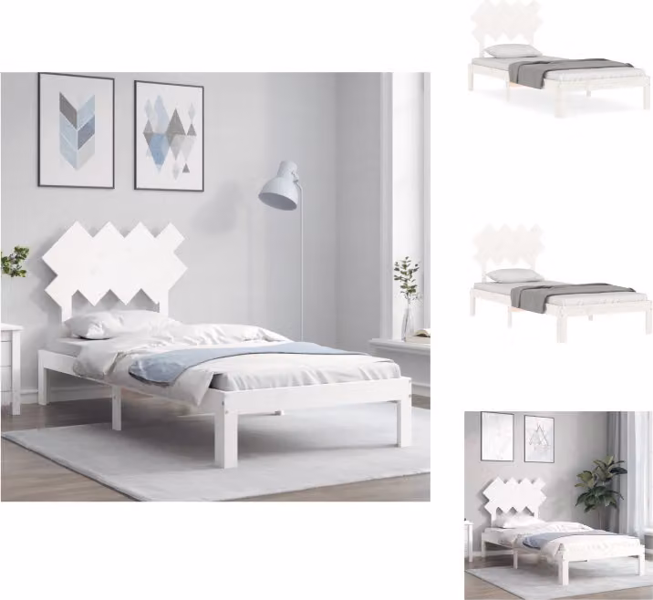 vidaXL Letto in legno massiccio con testiera bianca 90x200 cm - Letti e strutture letto