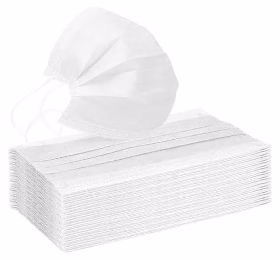 Mascherina monouso, design a 3 strati, materiale traspirante, colore bianco - confezione da 200 pezzi