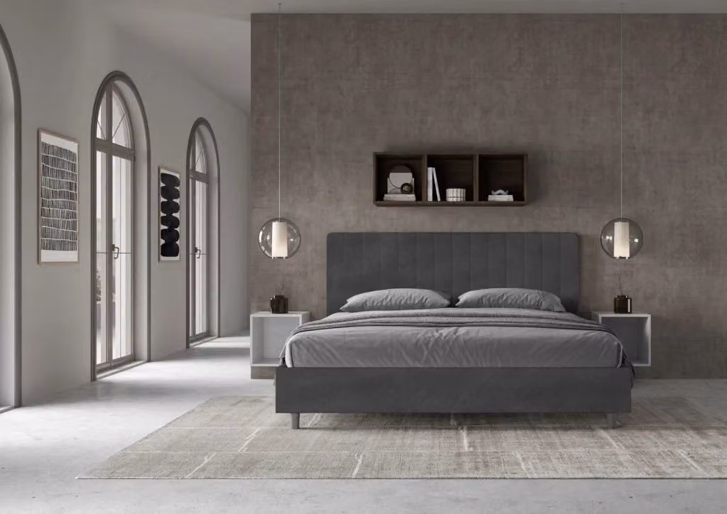 Letto matrimoniale king size con contenitore BS COM imbottito in microfibra grigio L: 190 cm, P: 210 cm – 2