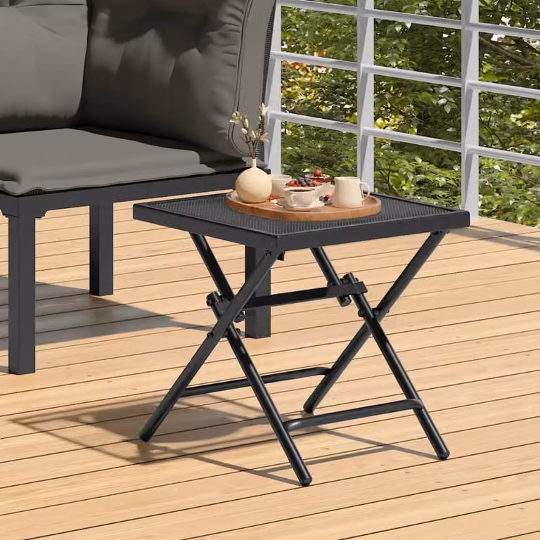The Living Store Tavolo da giardino pieghevole antracite 38x38x38 cm griglia in acciaio