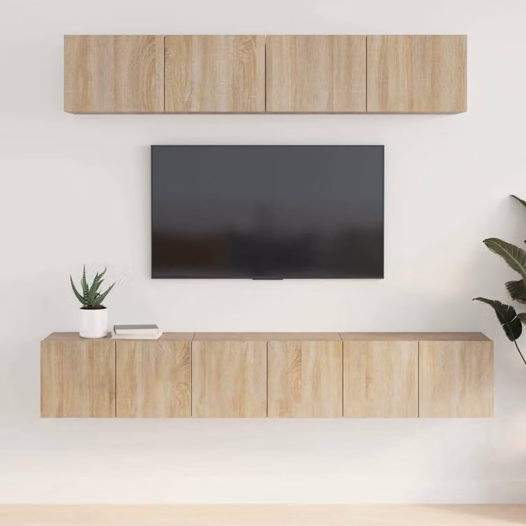 Set di Mobili Porta TV vidaXL 5 Pezzi in Legno MDF Colore Rovere e Beige per Soggiorno con Montaggio a Parete