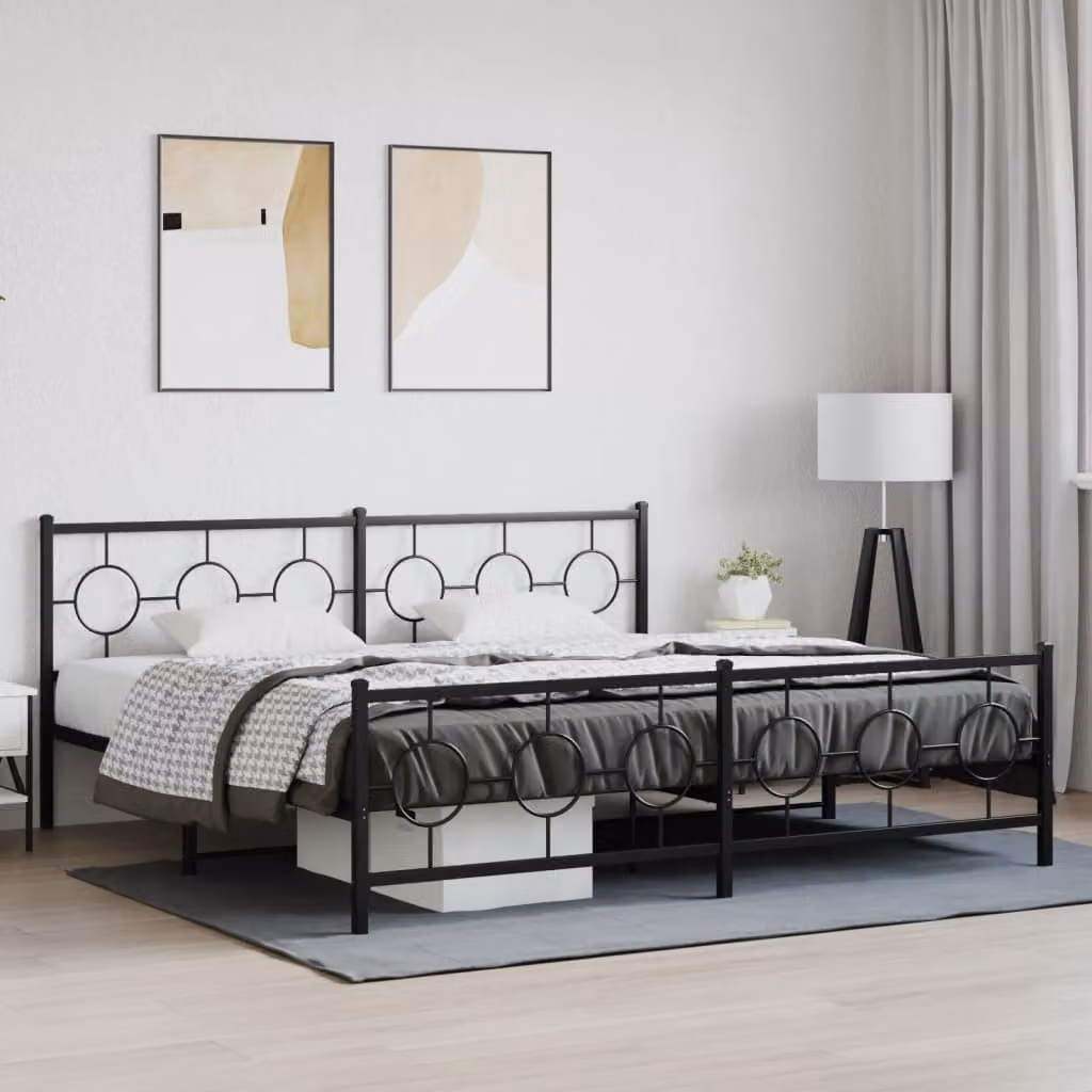 vidaXL Giroletto con Testiera e Pediera in Metallo Nero L/P/H: 198 x 207 x 91 cm