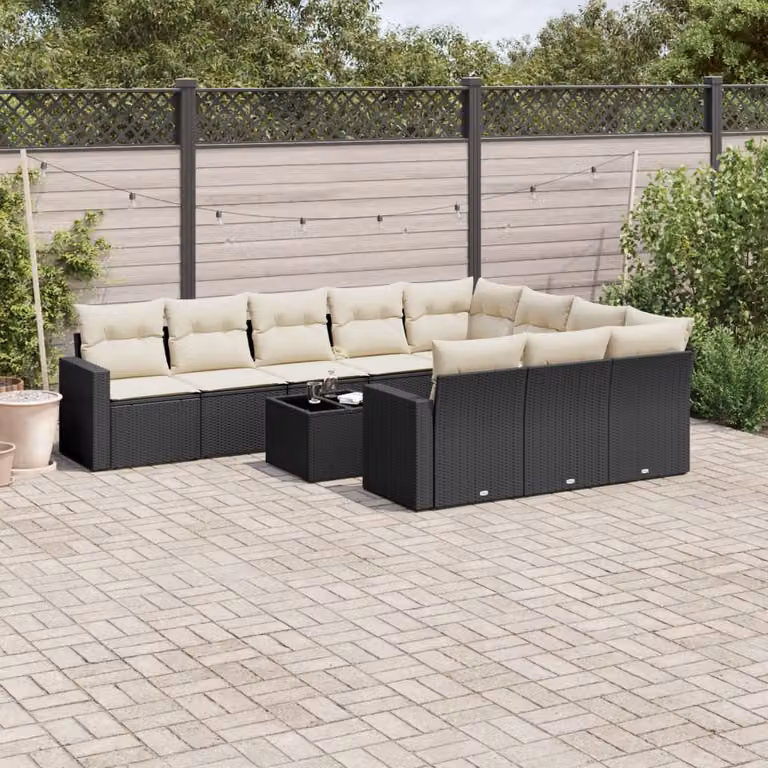 vidaXL Set Divani da Giardino 11 pz in Polyrattan Nero con Cuscini e Tavolino da Esterno