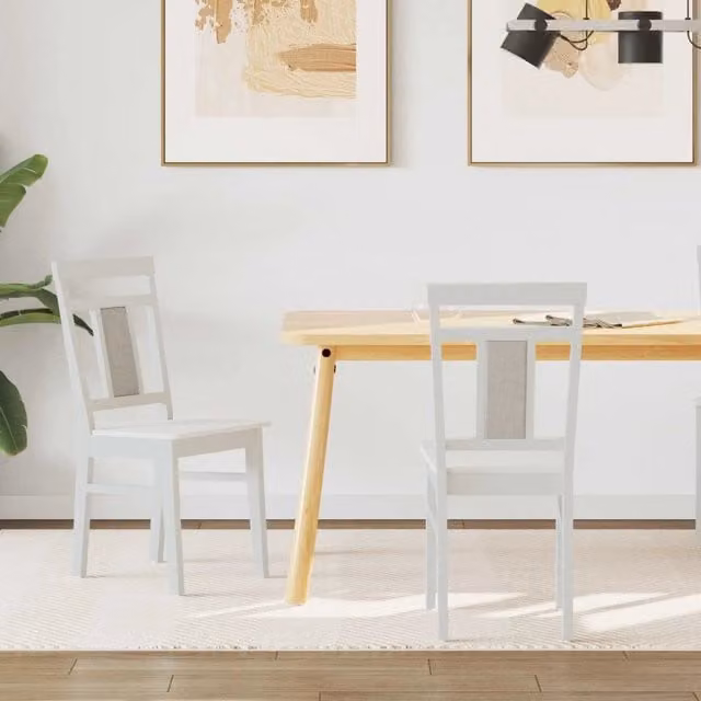 Set di 2 sedie da pranzo vidaXL in legno di gomma bianco con seduta in tessuto