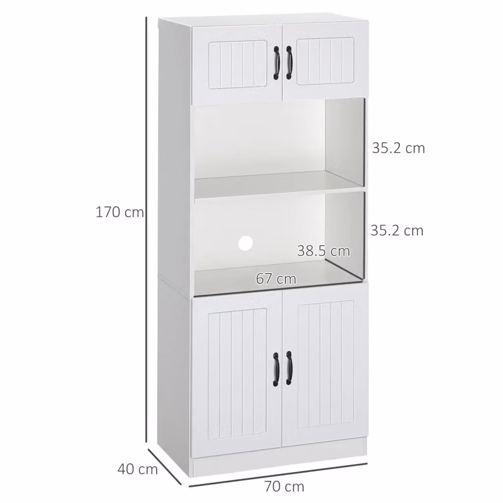 Mobile colonna da cucina Mivray in MDF bianco con 4 ante e ripiani interni L/P/H: 70 x 40 x 170 cm – 2