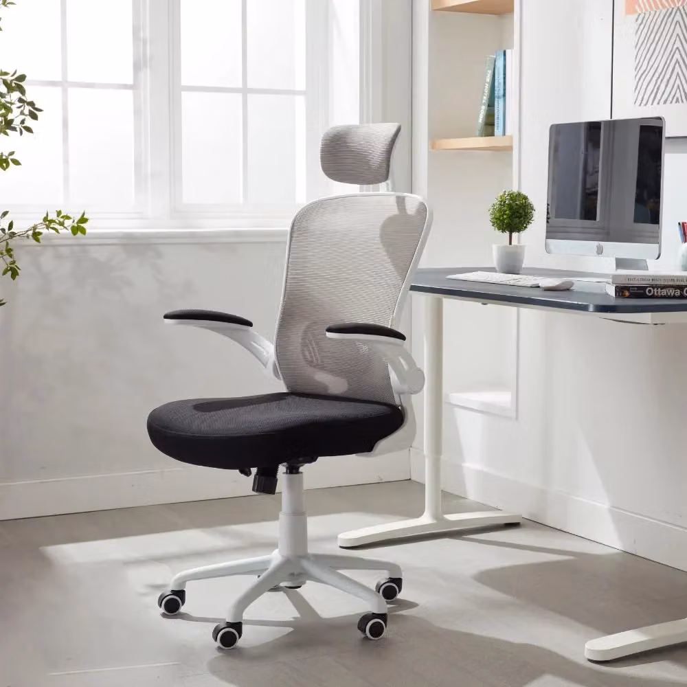 Sedia Direzionale da Ufficio Ergonomica GIORDANOSHOP con Poggiatesta e Braccioli, Bianca e Nera, L: 62 cm, P: 63 cm, H: 119/129 cm – 2