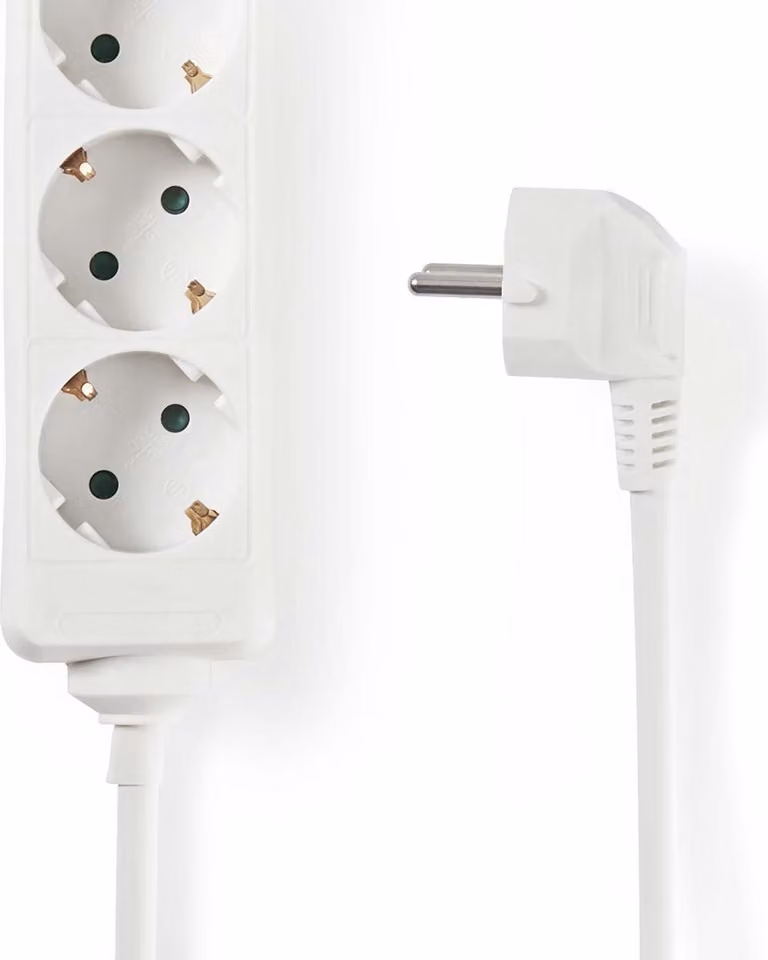 Presa multipla | Tipo F (CEE 7/7) | 6 vie | 1,50 m | 3680 W | 16 A | Tipo di messa a terra: contatti laterali | 230 V CA 50/60 Hz | Angolo di presa: 45 ° | H05VV-F 3G1,5mm² | Bianco