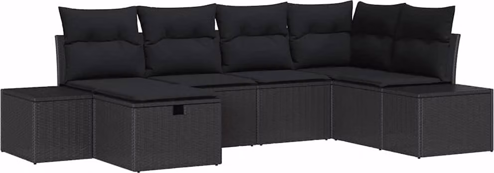 Set Divano da Giardino con cuscino 6 pcs Nero polyrattan